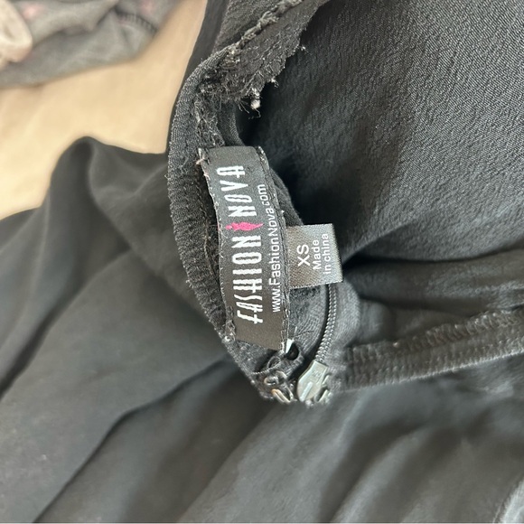 Fashion Nova Black Mini Cross Back Strap Dress with Floral Detail - Picture 3 of 3